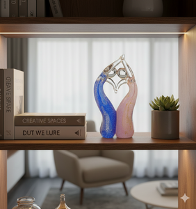 Escultura de Amor en Vidrio Soplado a Mano, Forma de Corazón, Azul y Rosa, Decoración Artística Hecha a Mano por Tiny Glass World Rajasthan Dome - Product Image 3