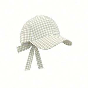 Casquette de baseball à carreaux style coréen et japonais mignon avec nœud et sangle pour femme, fille, décontractée, pour le sport, collection printemps-été - Product Image 3