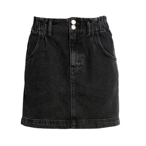 Mini-jupe en jean gris anthracite délavé, cinq poches, taille haute, coupe droite ajustée, en coton stretch, durable - Product Image 4