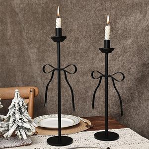 Black Taper Candlestick HoldersSet of 2 <b>Bow</b> Candle Stick <b>Holders</b> Metal Modern Candle Stands Christmas Decorative - Product Image 4