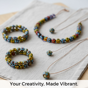 EXCEL EXPORTS Cuentas Sueltas de Vidrio Artístico Multicolor con Diseño Floral |   Cadena de 8 Pulgadas |   Diseño Étnico Hecho a Mano |   Decoración Artesanal - Product Image 2