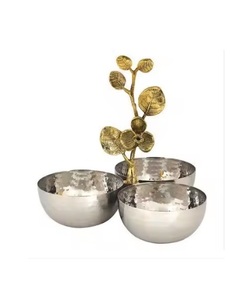 Hammered Metal Bowl with Golden Flower Branch Design Decorative Centerpiece for Home Dining Table Fruit Nut Snack Serving Bowl - Product Image 4