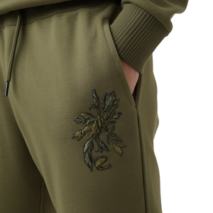 Pantalon de jogging en molleton français brodé vert olive de qualité supérieure, best-seller, en coton épais, bas de tenue tendance - Product Image 3