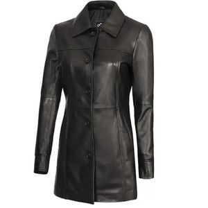 Blazer de Piel de Cordero Suave para Mujer, Abrigo Negro Ajustado de Otoño - Product Image 2
