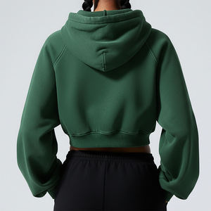 Venta Directa de Fábrica, Sudadera con Capucha Estilo Crop para Mujer, Tela de Algodón de Alta Calidad, Manga Larga, Hombros Caídos, Ropa Casual - Product Image 5