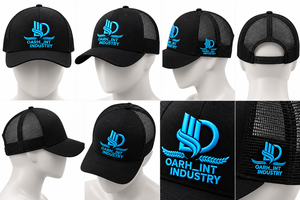 OARH_INT INDUSTRY หมวกแก๊ป 6 แผงสีดำ พิมพ์ลายโลโก้ยางนูน หมวกปีกแบนลำลองสำหรับทุกเพศ - Product Image 6
