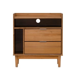 Comodino moderno a 2 cassetti in legno massello della metà del secolo con galleria di caramello comodino - Product Image 1