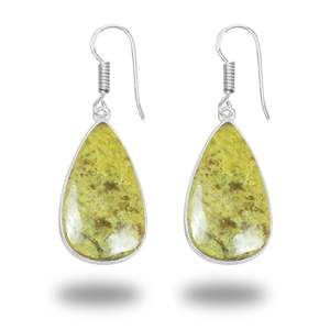 Pendientes Clásicos Hechos a Mano de Plata de Ley 925 con Ópalo Verde Peruano Natural para Bodas y Fiestas, Engaste de Bisel - Product Image 1
