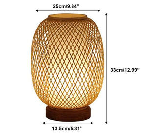 Lanterne artisanale en bambou, abat-jour de lampe de table avec base en bois naturel fait main - Product Image 1