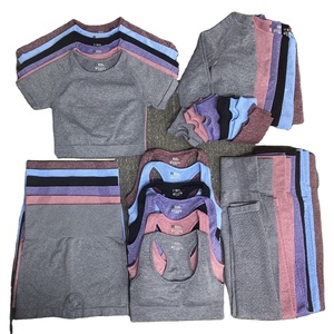 ชุดกีฬาสี่ชิ้นไร้รอยต่อสำหรับผู้หญิงใหม่ชุดออกกำลังกายเอวสูงรัดรูปสีพื้นแบบลำลองวิ่งเล่นโยคะ - Product Image 1