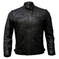 Blouson aviateur en cuir de vachette noir pour homme, col montant, fermeture éclair, coupe ajustée, manches classiques, style hiver, écologique