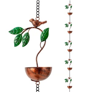 Chaîne de pluie décorative motif feuille et oiseau, idéale pour balcon et terrasse, élément décoratif de circulation d'eau, fabriquée à la main en Inde - Product Image 1