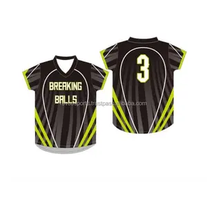 Siyah ve yeşil v yaka softbol tişörtü kişiselleştirilmiş takım logosu ve adı beyzbol formaları Premium kalite softbol gömlek
