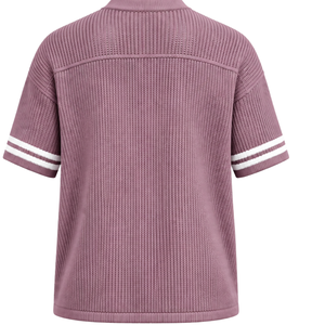Dusty Pink Knit <b>V</b> <b>Neck</b> Sports Jersey Short Sleeve White Stripe Detail Custom <b>Oversized</b> Casual Athletic Performance Team <b>Shirt</b> - Product Image 2