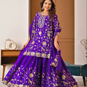 Launching New Designer Modern Heavy Chinnon Silk Quick Dry Party Wear Kurta/<b>Kurti</b> Top with 5mm Sequences for Wedding & Diwali - Product Image 1