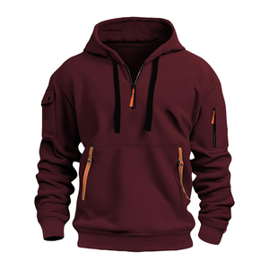 Sweat-shirt à capuche gris pour homme, coupe classique, couleur unie, pull décontracté avec poches, matière en polyester tricoté - Product Image 5