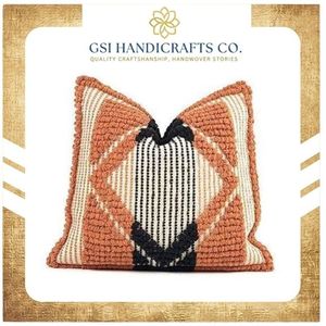 Hot Sale Geometric Tufted Throw <b>Pillow</b> Square Bohemian Style Orange Cream <b>Black</b> Textile Decorative Cushion at Wholesale Price - Product Image 2