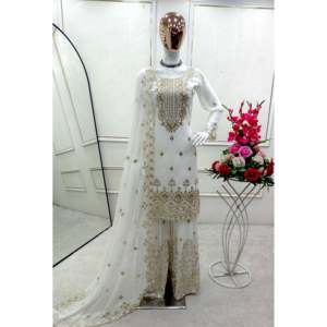Magnifique Salwar Kameez en polyester pour les occasions spéciales, avec un haut Sarara et un dupatta fantaisie - Product Image 3