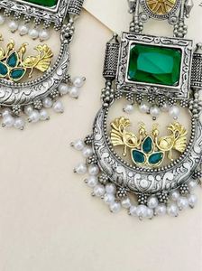Pendientes de Aleación Étnica Kashmirí con Piedra Moissanita para Mujer, Lujosos, Tradicionales Indios, para Fiestas - Product Image 3