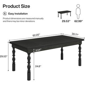 Tavolo da Pranzo Moderno in Legno Stile Fattoria 62 Rettangolare per 4-6 Persone, Tavolo da Cucina Nero Grande per Sala da Pranzo - Product Image 3
