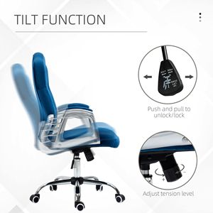 Sedia Direzionale Blu in Velluto con Ruote Girevoli a 360 Gradi, Altezza Regolabile e Funzione di Inclinazione per Ufficio - Product Image 5