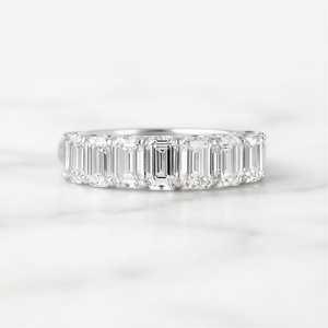 Lab-Diamond East-West Emerald-Cut <b>Sterling</b>-<b>Silver</b> Platinum Gold <b>Stacking</b> <b>Rings</b> Eternity Wedding Bands Anniversary Minimalist - Product Image 4