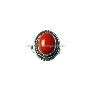 El mejor anillo de ajuste de bisel de piedras preciosas de Coral rojo de 10x12mm estilo clásico 925 joyería de boda de plata para mujeres para fiestas - Product Image 1