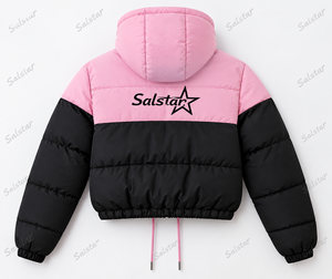 Blouson matelassé court rose et noir pour femme avec logo personnalisé, à capuche, d'hiver, style bomber, fabricant OEM/ODM en gros - Product Image 3