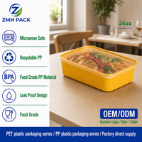 Conteneur carré jetable en PP de qualité alimentaire ZMH 34oz 0,5mm, impression UV personnalisable, couvercle pour plats à emporter, restauration rapide, en vrac, micro-ondes, congélateur