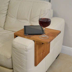 Bandejas de brazo de sofá de tendencia Bandejas de madera portátiles fáciles Vidrio Té Café Teléfono Notebook Pantalla de ordenador portátil Bandejas de sofá para sala de estar - Product Image 4