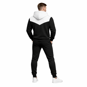 <b>Men</b>’s Black <b>White</b> Contrast Hoodie Tracksuit Slim Fit Zip Up <b>Jacket</b> Jogger Pants Casual Sportswear Gym Fitness Set - Product Image 5