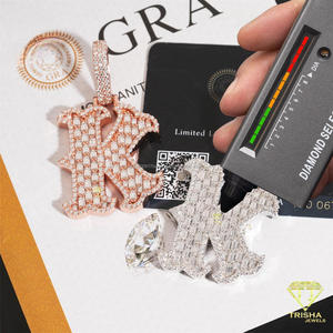 Collar con colgante de letra K de diamante cultivado en laboratorio de primera calidad, inicial personalizada, estilo hip hop, brillante, joyería llamativa para hombres y mujeres - Product Image 4