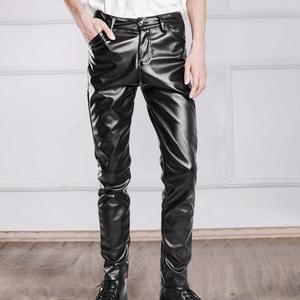 Pantalon en cuir véritable pour homme, coupe droite, taille mi-haute, imperméable, respirant, décontracté, style streetwear, logo personnalisé - Product Image 5