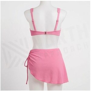 Ensemble tankini rose 2 pièces avec soutien-gorge push-up et jupe asymétrique pour femme - Product Image 2