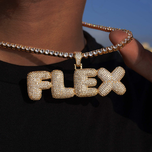 Collar Colgante Flexible de Oro 18K con Diamantes, Cadena de Letras Estilo Hip Hop para Hombre, Joyería con Cadena Tipo Box - Product Image 3