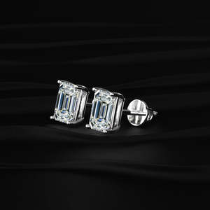 <b>Emerald</b> Cut Moissanite <b>Stud</b> Earrings 4 TCW Colorless VVS 14K Gold 2 Carat Solitaire Step Cut Screw Back Handmade Jewelry Gift - Product Image 3