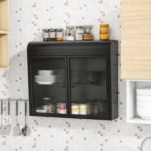 Armadio Metallico a 2 Ante da Parete con Porte in Vetro Temperato per Bagno, Cucina, Soggiorno o Ufficio - Product Image 3