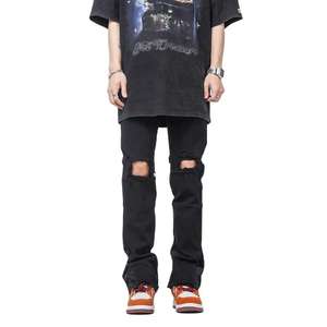 Pantalones Vaqueros Rectos para Hombre de Alta Calidad, Diseño Personalizado, Lavado Oscuro, con Bordado y Cierres - Product Image 2