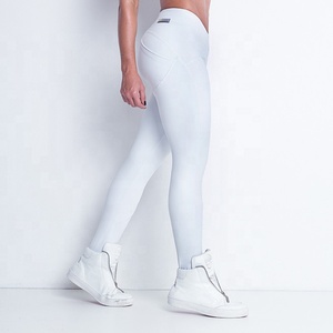 Leggings de Yoga de Cintura Alta para Mujer, Sin Costuras, Largos, Color Blanco Sólido, Spandex, Nailon, Cintura Elástica, Pantalones Deportivos - Product Image 2