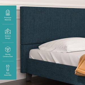 Letto matrimoniale Mecor Queen con piattaforma, testiera imbottita in lino, robuste doghe in legno, facile montaggio, letto imbottito resistente - Product Image 6