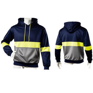 Sweat à capuche de sécurité haute visibilité pour hommes, en polyester, avec fermeture éclair intégrale et capuche amovible, bleu, jaune, gris - Product Image 1