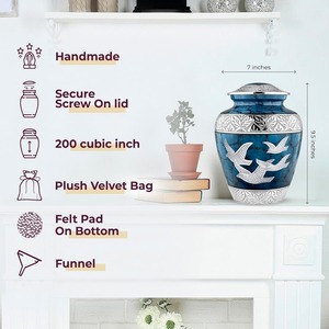 Urnas de Cremación para Cenizas Humanas, Urna Decorativa para Entierro de Hombres y Mujeres Adultos, con Diseño de Pájaros Azules Grandes - Product Image 6
