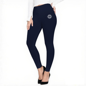 Leggings Blu a Vita Media per Donna, Pantaloni Casual Slim Fit in Maglia, Etichetta Privata Personalizzata - Product Image 3