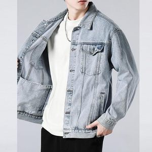 Chaqueta de Mezclilla Azul Claro para Hombre, Corte Regular, Color Sólido, Cierre de Botones, Estilo Casual, Lavado a la Piedra, para Otoño, 100% Algodón - Product Image 2