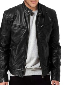 เสื้อแจ็คเก็ตหนังสีน้ำตาลสไตล์วินเทจคาเฟ่เรเซอร์สำหรับผู้ชาย - Product Image 1
