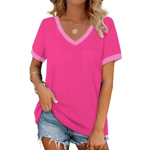 T-shirt Femme Col V Couleur Unie Premium Respirant Écologique 100% Coton Confort Quotidien Séchage Rapide Manches Courtes BD - Product Image 3