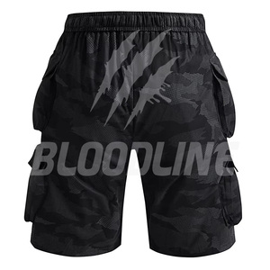 Pantalones Cortos Cargo para Hombre BLOODLINE, Cintura Elástica, Corte Medio, Secado Rápido, Color Negro Sólido, con Bolsillos - Product Image 4