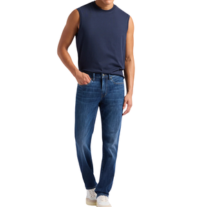 กางเกงยีนส์ผู้ชายทรงตรงผ้ายีนส์ฟอกสีสไตล์วินเทจ แต่งลายปะติด 3 มิติ ยืดได้ ใส่สบาย เหมาะสำหรับฤดูใบไม้ร่วงและฤดูหนาว ขายส่ง รับผลิตแบบ OEM ODM - Product Image 2