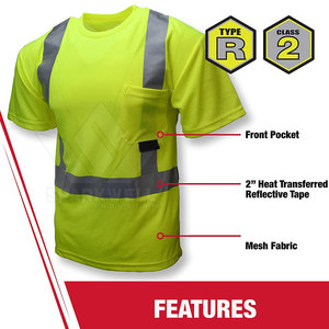 Camiseta de Seguridad de Alta Visibilidad, Transpirable, de Poliéster Amarillo, con Franjas Reflectantes y Bolsillo en el Pecho, para Hombre, Ropa de Trabajo - Product Image 5