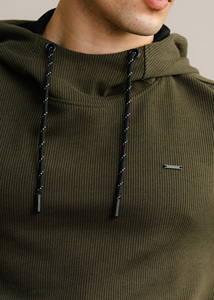 Sweat-shirt à capuche côtelé ajusté pour homme, en coton premium, décontracté, respirant, écologique, OEM - Product Image 2